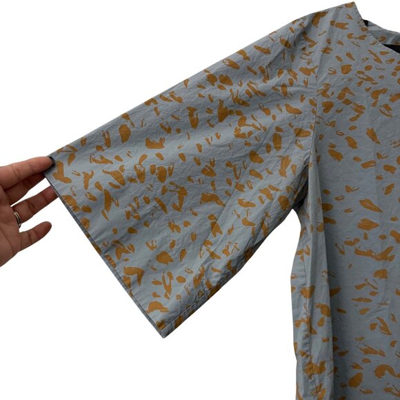 COS Blue Tan Leopard Print Tulip Back Short Sleeve Tunic Blouse Womens Size 12 - Picture 4 of 7